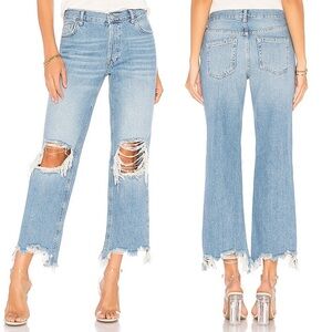 Free People We The Free Maggie Straight Jeans in Distressed Light Stone